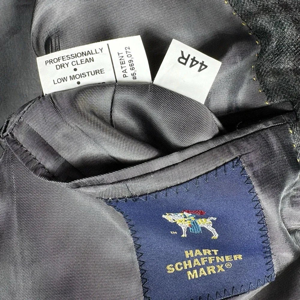 Hart Schaffner Marx Men's 44R Gray Plaid Loro‎ Piana Cashmere Two Button Blazer